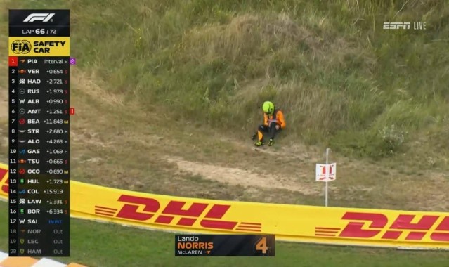 开云平台-诺里斯赛车疑似发生燃油泄漏，在临近比赛结束时退赛